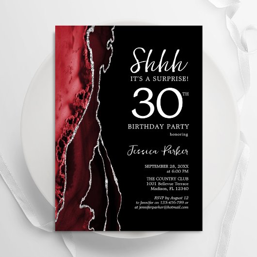 Invitation Black Red Agate Surprise 30e anniversaire