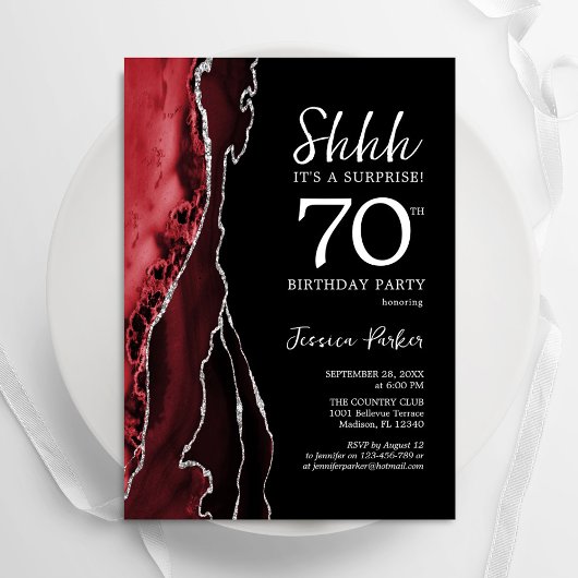 Invitation Black Red Agate Surprise 70e anniversaire
