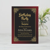 Invitation Black Red avec cadre or Surprise Anniversaire (Debout devant)