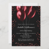 Invitation Black red balloons birthday  (Devant)