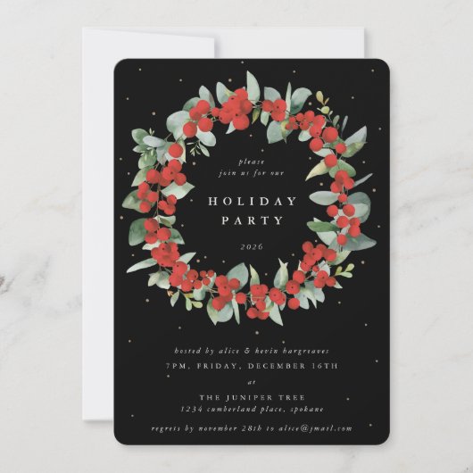 Invitation Black Red Berries+Eucalyptus Wreath (Devant)