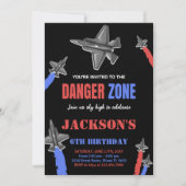 Invitation Black Red Blue Grey Fighter Jet Anniversaire (Devant)