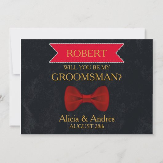 Invitation Black & Red Bow Serez-vous mon Groomsman? (Devant)
