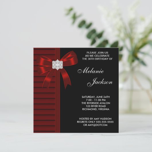 Invitation Black Red Bow Womans 30e fête d'anniversaire (Debout devant)