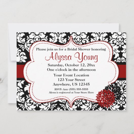 Invitation Black Red Damask (Devant)