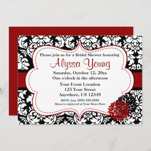 Invitation Black Red Damask (Devant / Derrière)