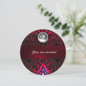 Invitation BLACK & RED DAMASK GEM STONE MONOGRAM bordeaux (Debout devant)