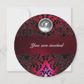 Invitation BLACK & RED DAMASK GEM STONE MONOGRAM bordeaux (Devant)