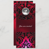 Invitation BLACK & RED DAMASK GEM STONE MONOGRAM bordeaux (Devant / Derrière)