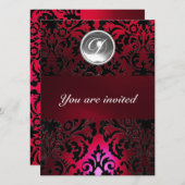 Invitation BLACK & RED DAMASK GEM STONE MONOGRAM bordeaux (Devant / Derrière)