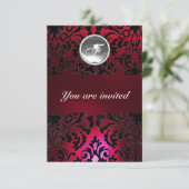 Invitation BLACK & RED DAMASK GEM STONE MONOGRAM bordeaux (Debout devant)