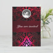 Invitation BLACK & RED DAMASK GEM STONE MONOGRAM bordeaux (Debout devant)