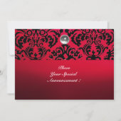 Invitation BLACK & RED DAMASK GEM STONE MONOGRAM bordeaux (Dos)