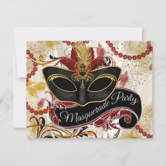 Invitation Black Red et Gold Masquerade Party (Devant)