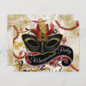 Invitation Black Red et Gold Masquerade Party (Devant / Derrière)