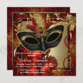 Invitation Black Red et Gold Masquerade Party (Devant / Derrière)