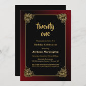 Invitation Black Red Gold 21st Birthday Celebration (Devant / Derrière)