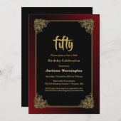 Invitation Black Red Gold 50th Birthday Celebration (Devant / Derrière)