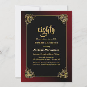 Invitation Black Red Gold 80e anniversaire