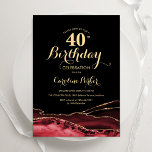 Invitation Black Red Gold Agate 40e anniversaire<br><div class="desc">Gate noir,  rouge et or 40e anniversaire invitation fête. Design élégant et moderne avec aquarelle agate marbre arrière - plan,  fausse parties scintillant or et typographie script de police. Carte invitation branchée parfaite pour une célébration anniversaire féminine élégante. Invitations Zazzle imprimées ou téléchargement instantané modèle imprimable numérique.</div>