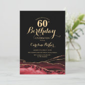 Invitation Black Red Gold Agate 60e anniversaire (Debout devant)