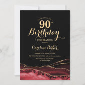 Invitation Black Red Gold Agate 90e anniversaire (Devant)
