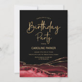 Invitation Black Red Gold Agate Anniversaire N'importe quel â (Devant)