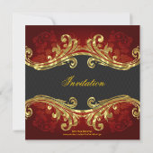 Invitation Black Red & Gold Elegant Fête des mariées Invitati (Dos)