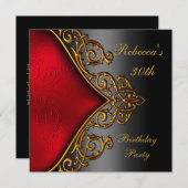Invitation Black Red Gold Jewel 30e Soirée d'anniversaire élé (Devant / Derrière)
