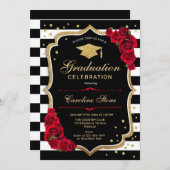 Invitation Black Red Gold Party (Devant / Derrière)