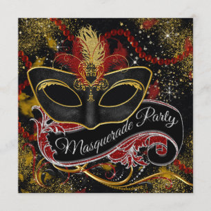 Invitation Black Red Gold Pearl Glam Masquerade Party