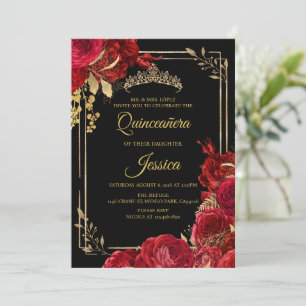 Invitation Black Red Gold Quinceanera