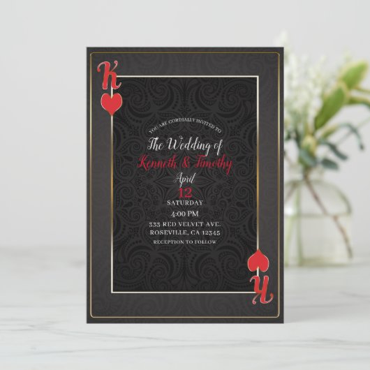 Invitation Black & Red King of Hearts Card Mariage élégant (Debout devant)