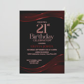 Invitation Black Red moderne 21e fête d'anniversaire (Debout devant)