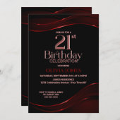 Invitation Black Red moderne 21e fête d'anniversaire (Devant / Derrière)