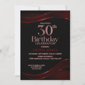 Invitation Black Red moderne 30th Birthday Party (Devant)