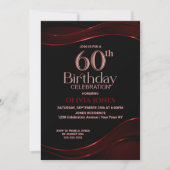 Invitation Black Red moderne 60th Birthday Party (Devant)