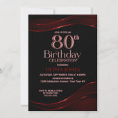 Invitation Black Red moderne 80e fête d'anniversaire (Devant)