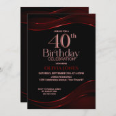 Invitation Black Red moderne fête d'anniversaire 40th (Devant / Derrière)