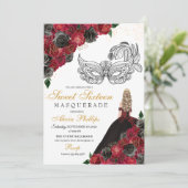 Invitation Black Red Princess Tiara Masquerade Sweet 16 (Debout devant)