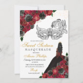 Invitation Black Red Princess Tiara Masquerade Sweet 16 (Devant)