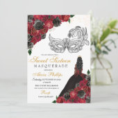 Invitation Black Red Princess Tiara Masquerade Sweet 16 (Debout devant)