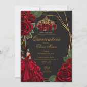 Invitation Black Red Roses Gold Princesse Quinceañera (Devant)
