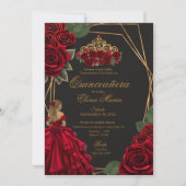 Invitation Black Red Roses Gold Princesse Quinceañera (Devant)