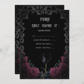 Invitation  Black Red Roses Gothic  RSVP   (Devant / Derrière)