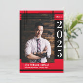 Invitation Black Red School Couleur Graduation Photo Plaid (Debout devant)