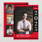 Invitation Black Red School Couleur Graduation Photo Plaid (Devant / Derrière)