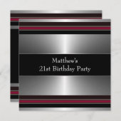Invitation Black Red Silver Mans 21e fête d'anniversaire (Devant / Derrière)