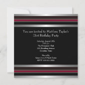 Invitation Black Red Silver Mans 21e fête d'anniversaire (Dos)