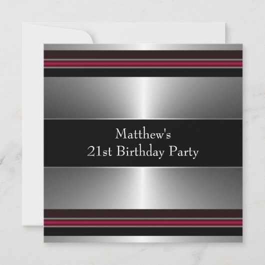 Invitation Black Red Silver Mans 21e fête d'anniversaire (Devant)